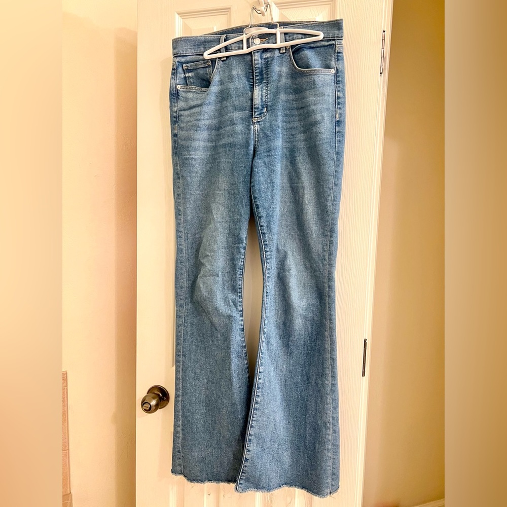 Loft High Rise Slim Flare Jeans in Rich Mid Indigo Wash